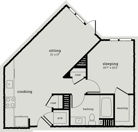 a floor plan of a house shaped like a barn with a loft and a attic